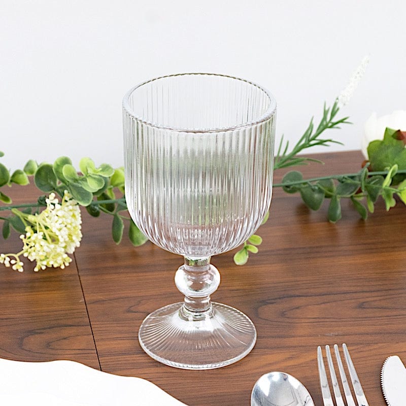 6 Vintage 13 oz Ribbed Wine Glasses Goblets with Ball Stem Accent GLAS_CUWN010_13_CLR