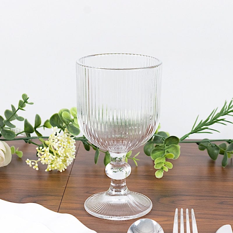 6 Vintage 13 oz Ribbed Wine Glasses Goblets with Ball Stem Accent GLAS_CUWN010_13_CLR