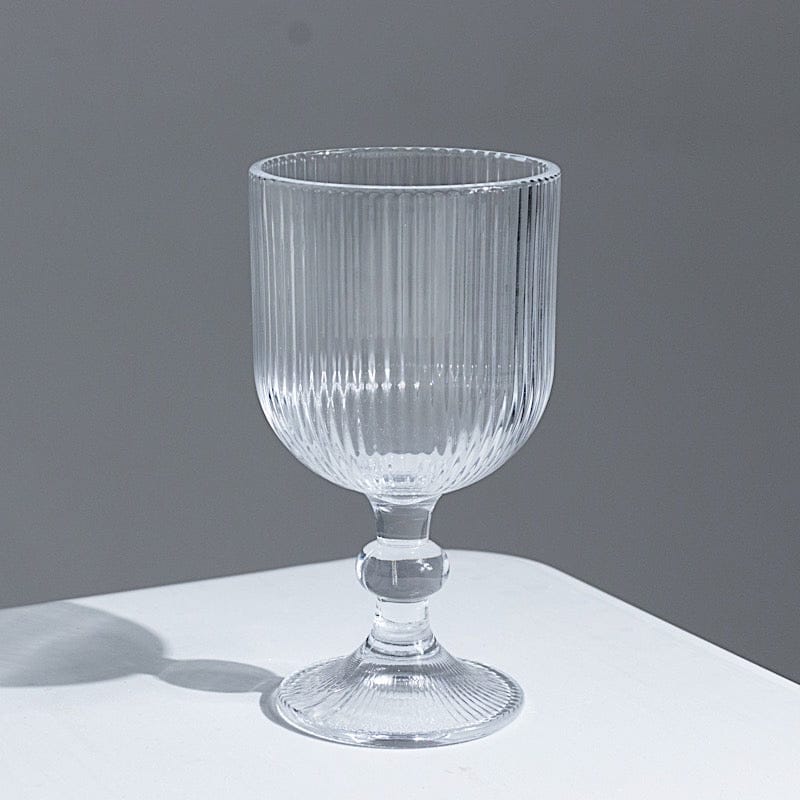 6 Vintage 13 oz Ribbed Wine Glasses Goblets with Ball Stem Accent GLAS_CUWN010_13_CLR