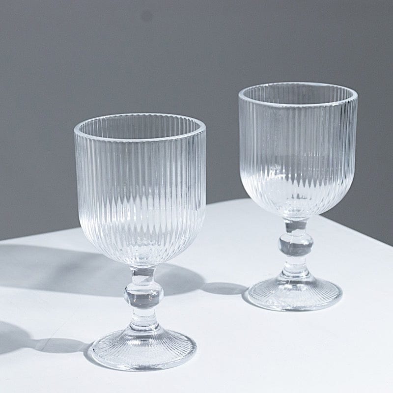 6 Vintage 13 oz Ribbed Wine Glasses Goblets with Ball Stem Accent GLAS_CUWN010_13_CLR