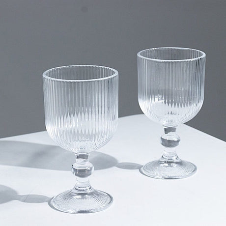 6 Vintage 13 oz Ribbed Wine Glasses Goblets with Ball Stem Accent GLAS_CUWN010_13_CLR