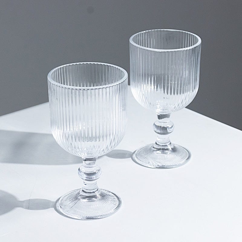 6 Vintage 13 oz Ribbed Wine Glasses Goblets with Ball Stem Accent GLAS_CUWN010_13_CLR