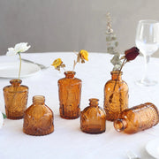 6 Vintage Embossed Glass Bud Vases - Amber Gold VASE_RND_008_SET_GOLD