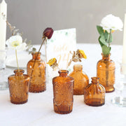 6 Vintage Embossed Glass Bud Vases - Amber Gold VASE_RND_008_SET_GOLD