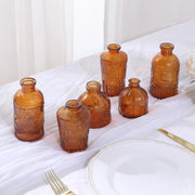 6 Vintage Embossed Glass Bud Vases - Amber Gold VASE_RND_008_SET_GOLD