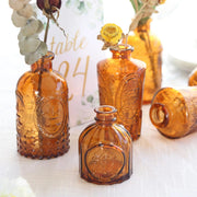 6 Vintage Embossed Glass Bud Vases - Amber Gold VASE_RND_008_SET_GOLD