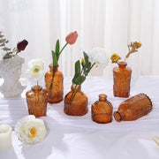 6 Vintage Embossed Glass Bud Vases - Amber Gold VASE_RND_008_SET_GOLD