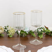 6 Vintage Goblet Wine Glasses 10oz Ribbed Design with with Gold Rim - Clear GLAS_CUWN007_10_CLGD