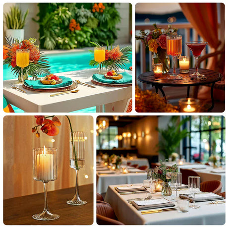 6 Vintage Goblet Wine Glasses 10oz Ribbed Design with with Gold Rim - Clear GLAS_CUWN007_10_CLGD