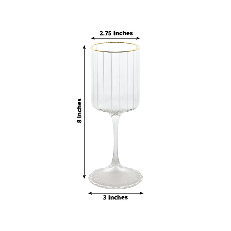 6 Vintage Goblet Wine Glasses 10oz Ribbed Design with with Gold Rim - Clear GLAS_CUWN007_10_CLGD