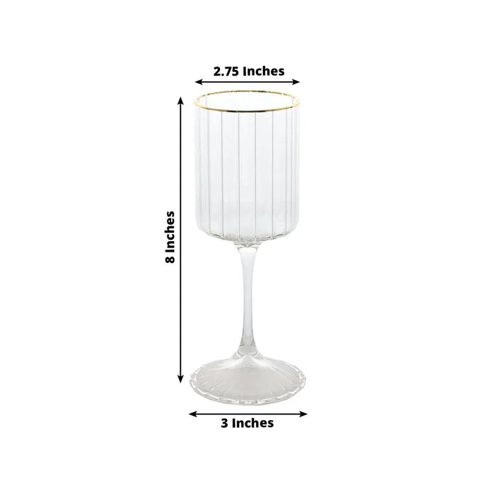 6 Vintage Goblet Wine Glasses 10oz Ribbed Design with with Gold Rim - Clear GLAS_CUWN007_10_CLGD