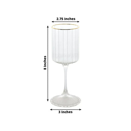 6 Vintage Goblet Wine Glasses 10oz Ribbed Design with with Gold Rim - Clear GLAS_CUWN007_10_CLGD