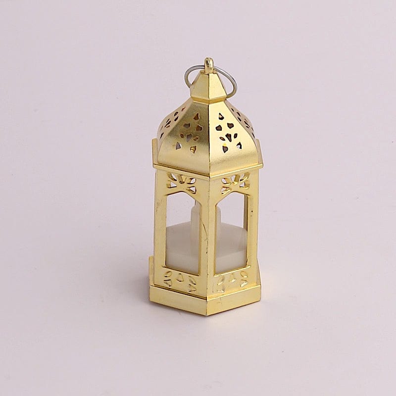 6 Vintage Mini Lantern with Flickering LED Tealight Candles - Gold LED_CAND_TL007_CLR