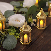 6 Vintage Mini Lantern with Flickering LED Tealight Candles - Gold LED_CAND_TL007_CLR