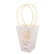 6 Window Paper Flower Gift Bags with Handles - Clear and White BAG_PAP05_8X10_WHT