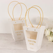 6 Window Paper Flower Gift Bags with Handles - Clear and White BAG_PAP05_8X10_WHT