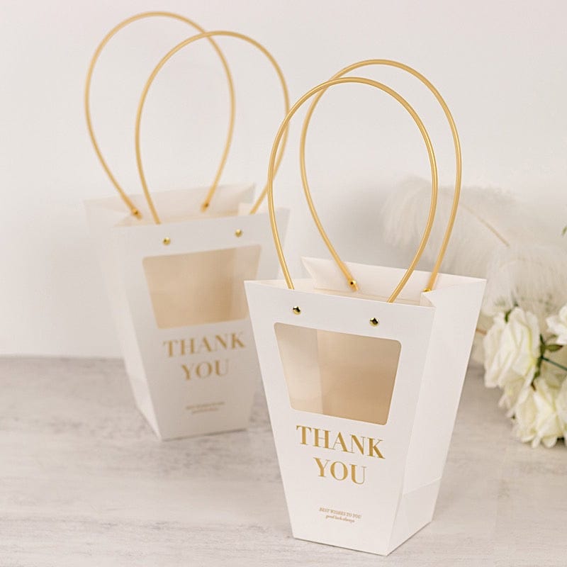 6 Window Paper Flower Gift Bags with Handles - Clear and White BAG_PAP05_8X10_WHT
