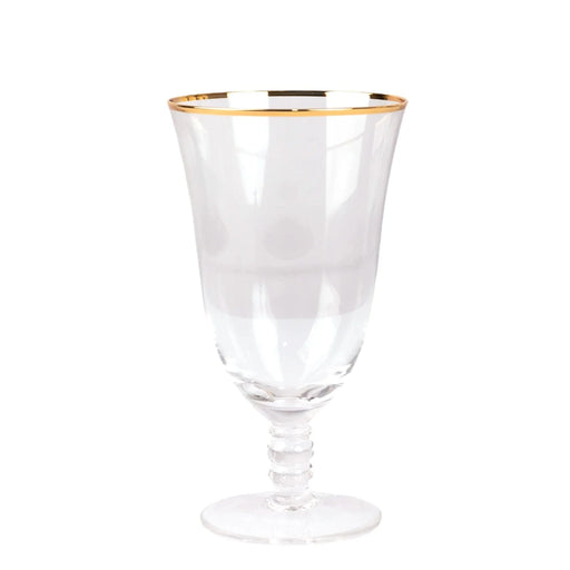 6 Wine Glasses 16oz Gold Rimmed Design with Short Beaded Stem - Clear GLAS_CUWG002_12_CLGD