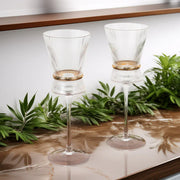 6 Wine Glasses 9oz Ribbed Design with Gold Ring Accent - Clear GLAS_CUWN006_10_CLGD