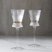 6 Wine Glasses 9oz Ribbed Design with Gold Ring Accent - Clear GLAS_CUWN006_10_CLGD