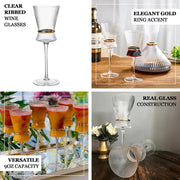 6 Wine Glasses 9oz Ribbed Design with Gold Ring Accent - Clear GLAS_CUWN006_10_CLGD