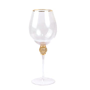 6 Wine Goblet Glasses 16oz Gold Rimmed Design with Rhinestone Studded Stem - Clear GLAS_CUWN004_CLGD