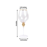 6 Wine Goblet Glasses 16oz Gold Rimmed Design with Rhinestone Studded Stem - Clear GLAS_CUWN004_CLGD