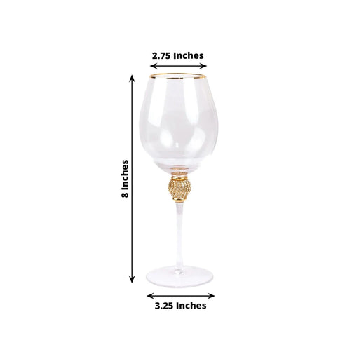 6 Wine Goblet Glasses 16oz Gold Rimmed Design with Rhinestone Studded Stem - Clear GLAS_CUWN004_CLGD