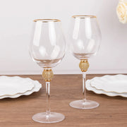 6 Wine Goblet Glasses 16oz Gold Rimmed Design with Rhinestone Studded Stem - Clear GLAS_CUWN004_CLGD