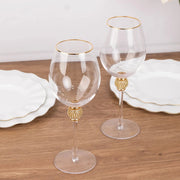 6 Wine Goblet Glasses 16oz Gold Rimmed Design with Rhinestone Studded Stem - Clear GLAS_CUWN004_CLGD