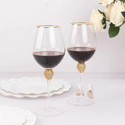 6 Wine Goblet Glasses 16oz Gold Rimmed Design with Rhinestone Studded Stem - Clear GLAS_CUWN004_CLGD