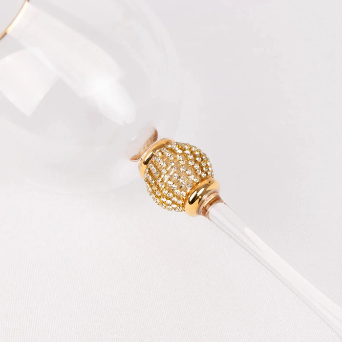 6 Wine Goblet Glasses 16oz Gold Rimmed Design with Rhinestone Studded Stem - Clear GLAS_CUWN004_CLGD