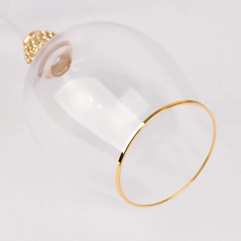 6 Wine Goblet Glasses 16oz Gold Rimmed Design with Rhinestone Studded Stem - Clear GLAS_CUWN004_CLGD