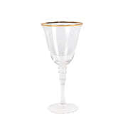 6 Wine Goblet Glasses 9oz Rimmed Design with Long Beaded Stem - Clear and Gold GLAS_CUWN002_8_CLGD