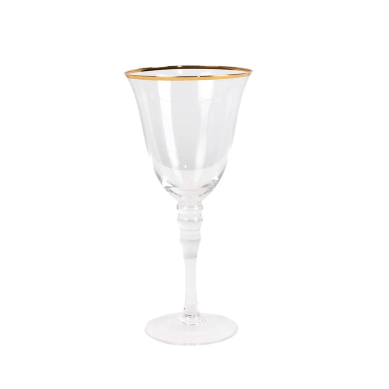 6 Wine Goblet Glasses 9oz Rimmed Design with Long Beaded Stem - Clear and Gold GLAS_CUWN002_8_CLGD