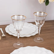 6 Wine Goblet Glasses 9oz Rimmed Design with Long Beaded Stem - Clear and Gold GLAS_CUWN002_8_CLGD
