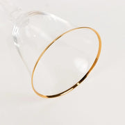 6 Wine Goblet Glasses 9oz Rimmed Design with Long Beaded Stem - Clear and Gold GLAS_CUWN002_8_CLGD