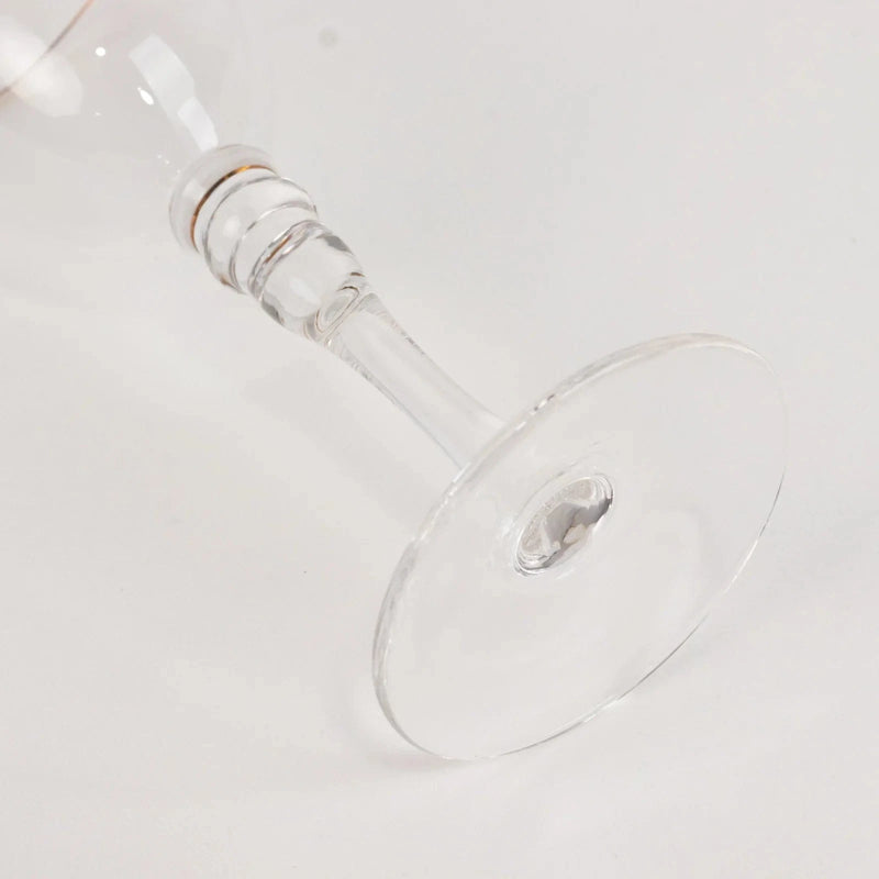 6 Wine Goblet Glasses 9oz Rimmed Design with Long Beaded Stem - Clear and Gold GLAS_CUWN002_8_CLGD