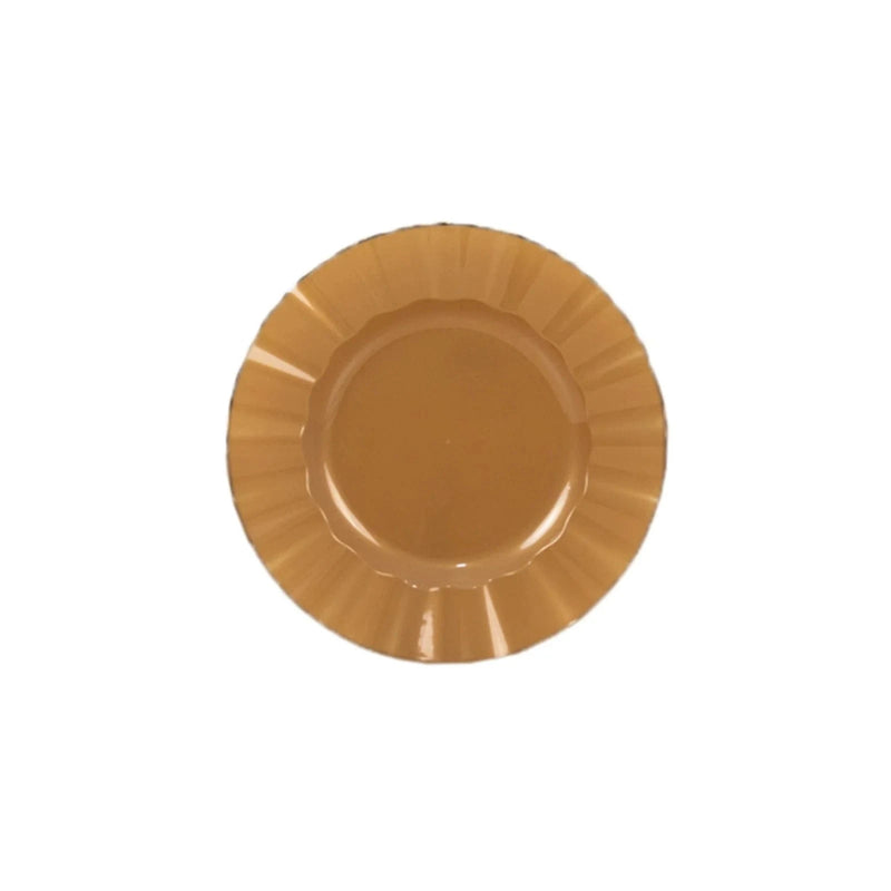 10 Round Plastic Salad Dinner Plates with Gold Wavy Rim - Disposable Tableware