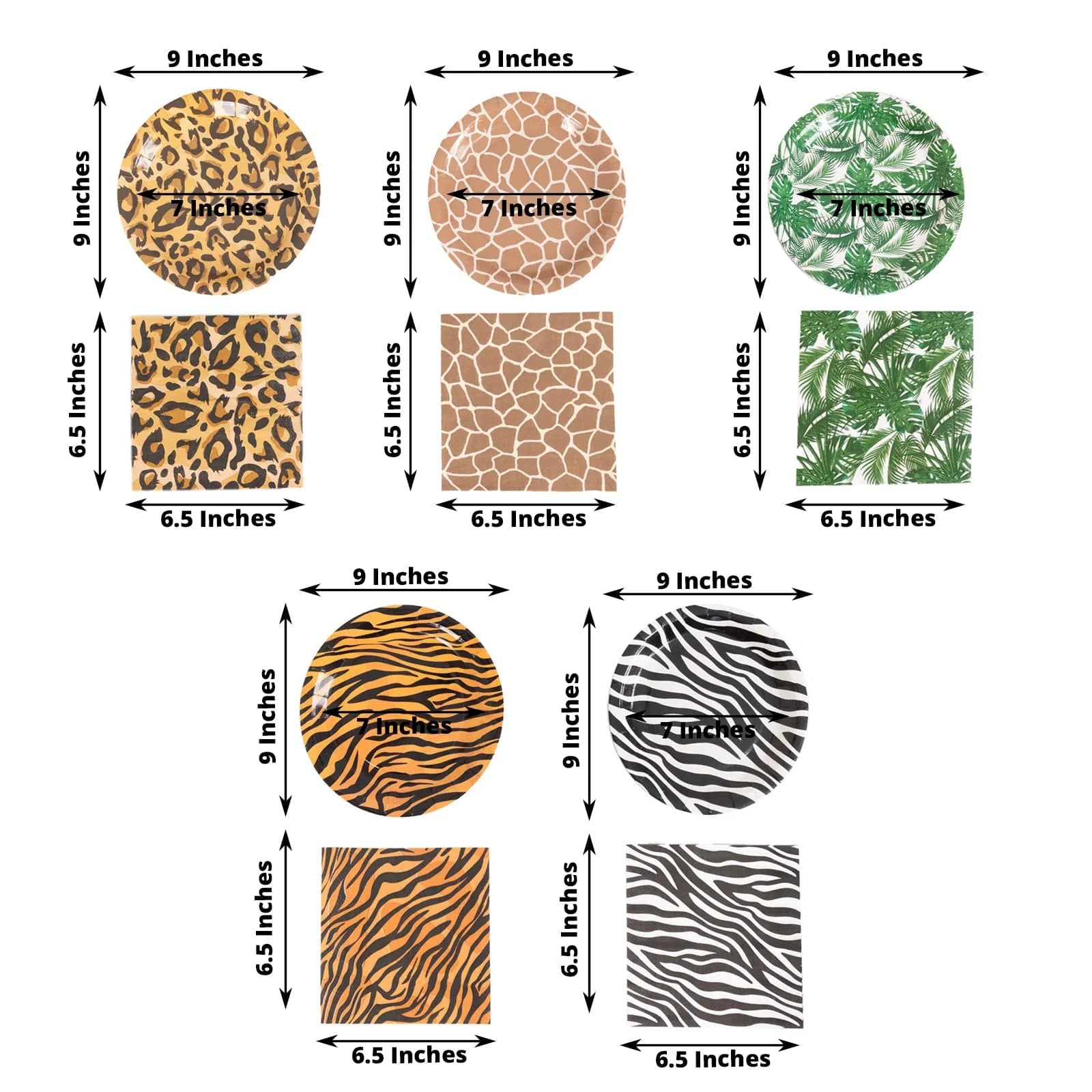 60 Animal Safari Print Paper Party Plates and Napkins Set DSP_PSET_R002_MIX_ANML