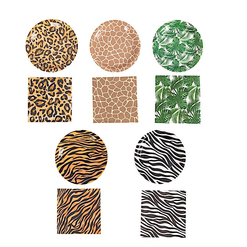 60 Animal Safari Print Paper Party Plates and Napkins Set DSP_PSET_R002_MIX_ANML