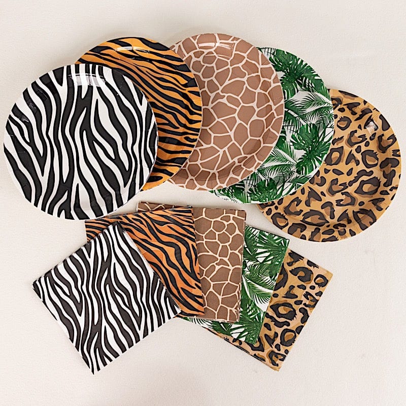 60 Animal Safari Print Paper Party Plates and Napkins Set DSP_PSET_R002_MIX_ANML