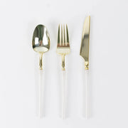 60 Gold Plastic Cutlery Fork Spoon Knife Set with White Handle - Disposable Tableware DSP_YY0018_BR_8_WHGD_PK60
