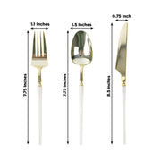 60 Gold Plastic Cutlery Fork Spoon Knife Set with White Handle - Disposable Tableware DSP_YY0018_BR_8_WHGD_PK60