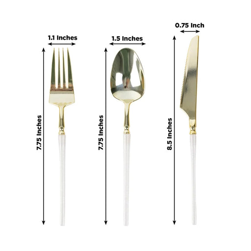 60 Gold Plastic Cutlery Fork Spoon Knife Set with White Handle - Disposable Tableware DSP_YY0018_BR_8_WHGD_PK60