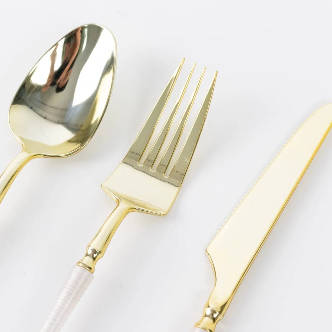 60 Gold Plastic Cutlery Fork Spoon Knife Set with White Handle - Disposable Tableware DSP_YY0018_BR_8_WHGD_PK60
