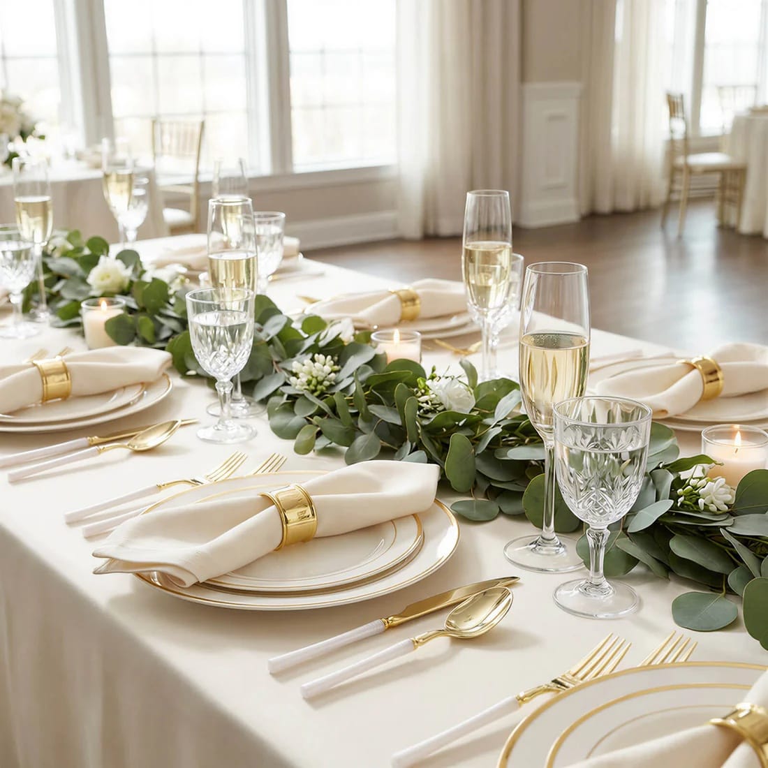 60 Gold Plastic Cutlery Fork Spoon Knife Set with White Handle - Disposable Tableware DSP_YY0018_BR_8_WHGD_PK60