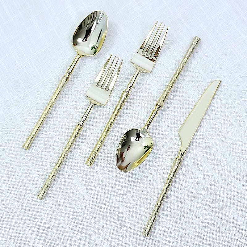 60 Plastic Cutlery Fork Spoon Knife Set with Ribbed Handle - Disposable Tableware
