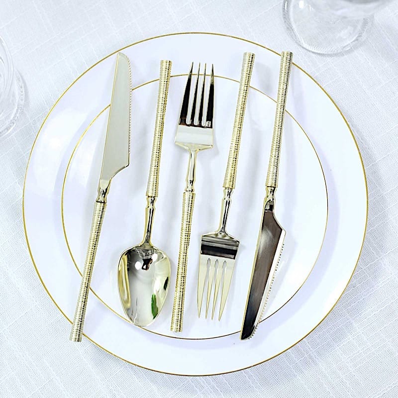 60 Plastic Cutlery Fork Spoon Knife Set with Ribbed Handle - Disposable Tableware