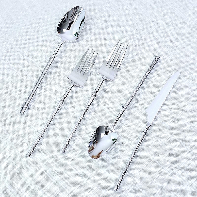 60 Plastic Cutlery Fork Spoon Knife Set with Ribbed Handle - Disposable Tableware